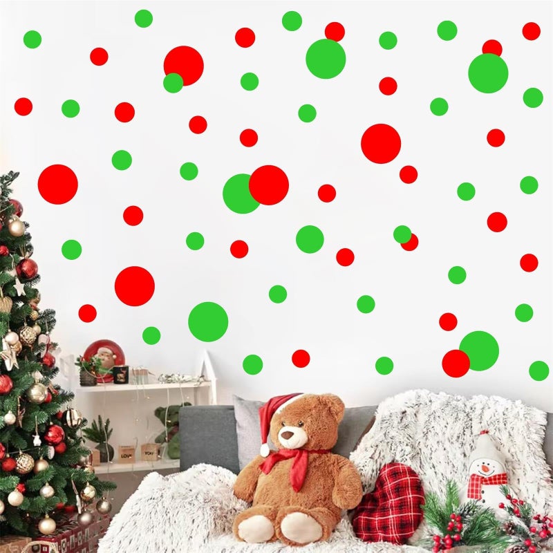 Easma Polka Dots Wall Decal Christmas Wall Decals Lime Green Red Vinyl Stickers Dots Decals Living Room Art Murals Xmas Home Decoration Indoor Rainbow Christmas Circle Stickers Peel and Stick Decal - Image 2